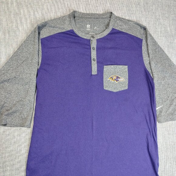 Baltimore Ravens Nike Dri-Fit Team Apparel Shirt Size Medium Purple Gray Raglan - Picture 2 of 14